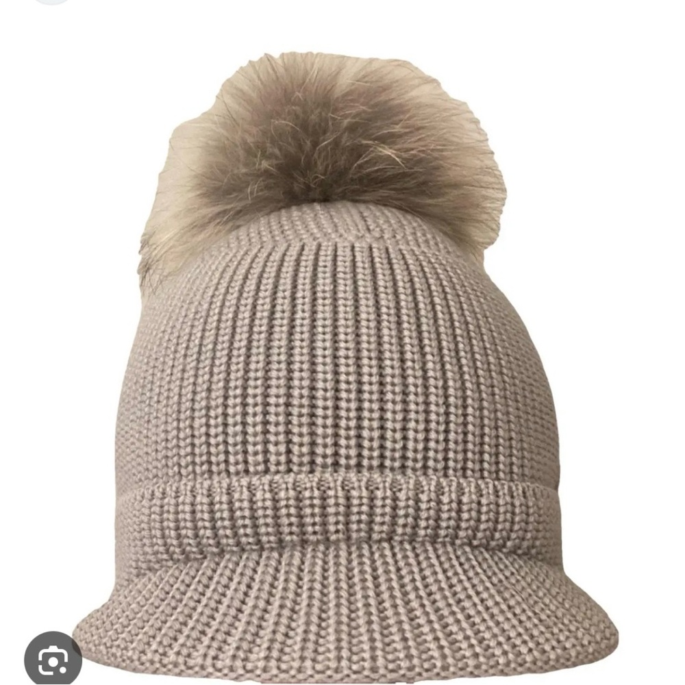 Soia & Kyo Ribbed Knit Beanie in Gray Real Fur